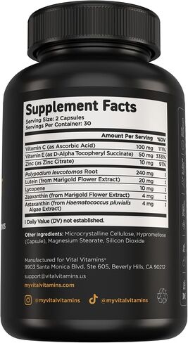 Vital Vitamins Sun Support Complex Supplement - Made with Polypodium Leucotomos, Carotenoid Complex, Astaxanthin, & Lutein - Internal Sun Defense & UV Oxidative Stress Support - 60 Capsules in Saudi Arabia