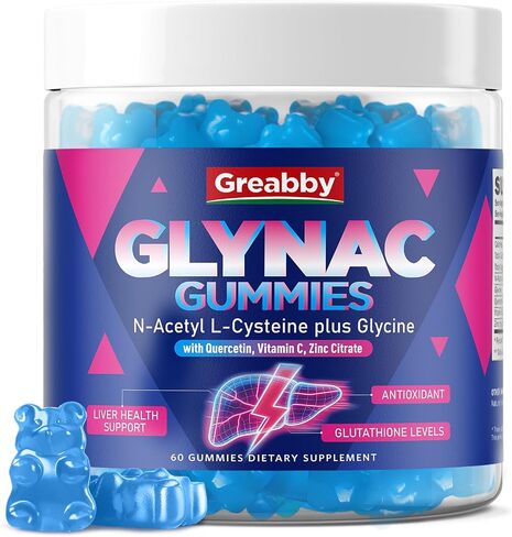 Glynac Gummies, Glycine & N-Acetyl Cysteine Supplement for Adults, with Quercetin, Vitamin C & Zinc, Liver & Cellular Support, Glutathione Production, 60 Count in Saudi Arabia