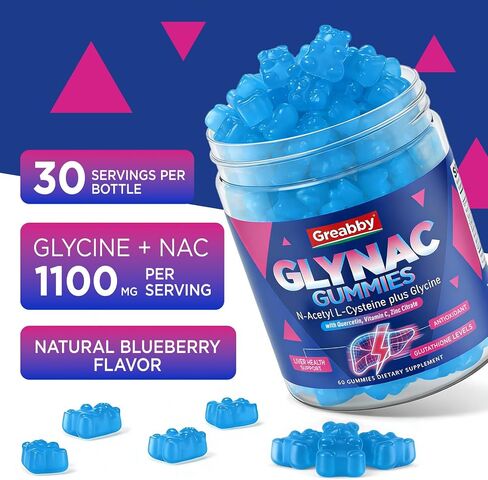 Glynac Gummies, Glycine & N-Acetyl Cysteine Supplement for Adults, with Quercetin, Vitamin C & Zinc, Liver & Cellular Support, Glutathione Production, 60 Count in Saudi Arabia