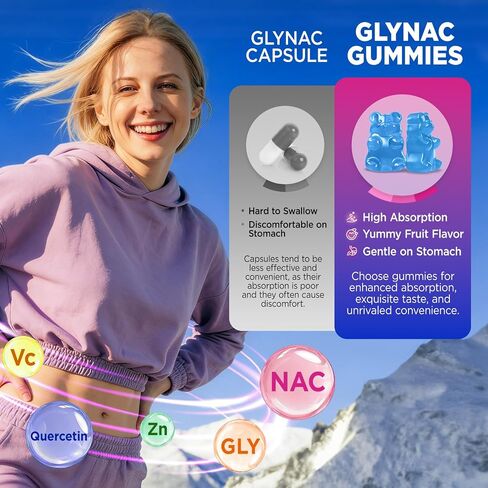 Glynac Gummies, Glycine & N-Acetyl Cysteine Supplement for Adults, with Quercetin, Vitamin C & Zinc, Liver & Cellular Support, Glutathione Production, 60 Count in Saudi Arabia