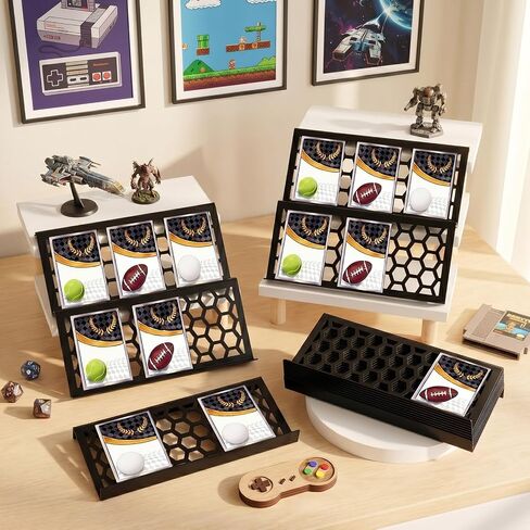 Yalikop 14 Pcs 9.5 x 4 Inch Trading Card Riser for Display Case Extended Long Black Acrylic Display Risers Stand Tray Honeycomb Cards Sorting Tray for Cardshow Vendor Showcase Sport Card Board Game in Kuwait