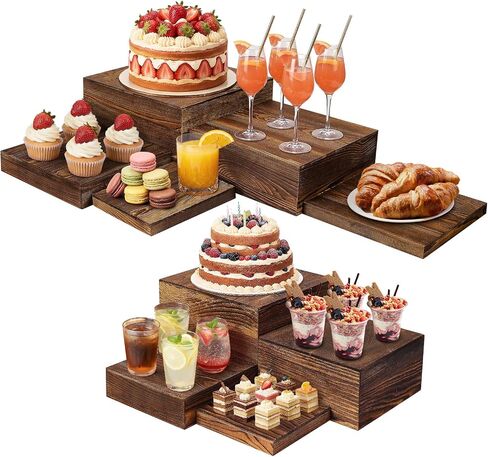 9 Pack Wooden Risers Display Stands Square Food Risers for Buffet Party Rustic Wood Cake & Cupcake Stands Nesting Box Wooden Crates for Display (9, Brown) in Kuwait