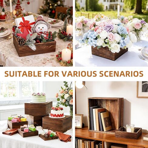9 Pack Wooden Risers Display Stands Square Food Risers for Buffet Party Rustic Wood Cake & Cupcake Stands Nesting Box Wooden Crates for Display (9, Brown) in Kuwait