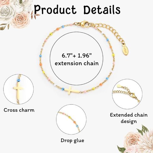 Christian Cross Bracelets for Girls Women, Easter Basket Stuffers Baptism Confirmation First Communion Gifts for Teen Girls in Saudi Arabia