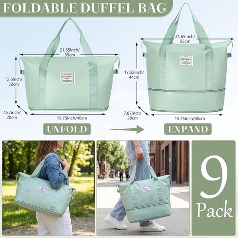 9 Pack Expandable Travel Bags Bulk, Foldable Duffel Bag for Travel Waterproof Shoulder Weekender Overnight Totes with Wet Pocket Sports Gym Totes Airport Carry on Luggage for Women Men in Kuwait