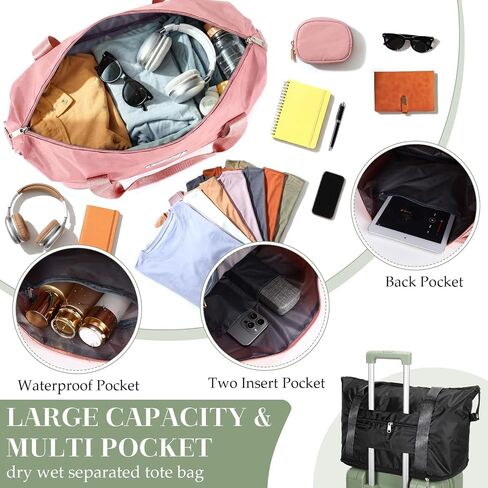 9 Pack Expandable Travel Bags Bulk, Foldable Duffel Bag for Travel Waterproof Shoulder Weekender Overnight Totes with Wet Pocket Sports Gym Totes Airport Carry on Luggage for Women Men in Kuwait