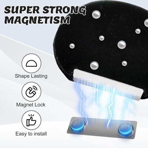 Pearl Magnetic Mouse Ears for Hats – 3.5'' Clip-On Pearl Mouse Ears with Strong Magnets, Elegant Pearl Costume Hat Accessory for Costume Outfits Black in Saudi Arabia