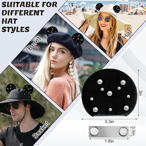 Pearl Magnetic Mouse Ears for Hats – 3.5'' Clip-On Pearl Mouse Ears with Strong Magnets, Elegant Pearl Costume Hat Accessory for Costume Outfits Black in Saudi Arabia