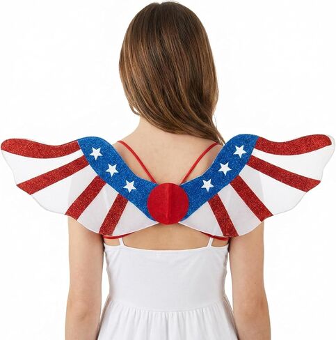 2 Pcs Independence Day Wings, Foldable Metal 4th of July Wings, Red White Blue Patriotic American Flag Costume for Kids Memorial Day Parade Chirstmas Cosplay Dress Up Party in Saudi Arabia