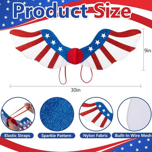 2 Pcs Independence Day Wings, Foldable Metal 4th of July Wings, Red White Blue Patriotic American Flag Costume for Kids Memorial Day Parade Chirstmas Cosplay Dress Up Party in Saudi Arabia