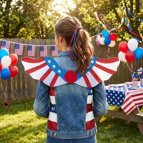 2 Pcs Independence Day Wings, Foldable Metal 4th of July Wings, Red White Blue Patriotic American Flag Costume for Kids Memorial Day Parade Chirstmas Cosplay Dress Up Party in Saudi Arabia
