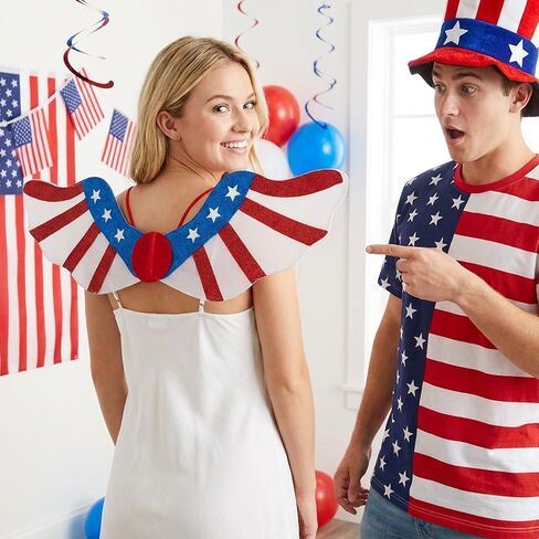 2 Pcs Independence Day Wings, Foldable Metal 4th of July Wings, Red White Blue Patriotic American Flag Costume for Kids Memorial Day Parade Chirstmas Cosplay Dress Up Party in Saudi Arabia