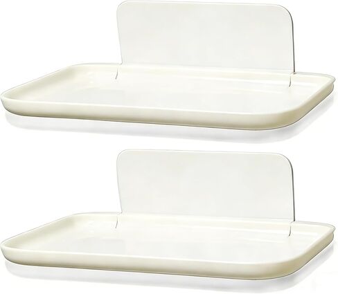 2 Pcs Small Shelf for Wall, Foldable Bedside Shelf & Small Wall Shelves No Drill Adhesive Folding Shelf, Stick-on Floating Wall Rack Organizer Tray for Bedroom Bathroom Kitchen Entryway, White in Saudi Arabia