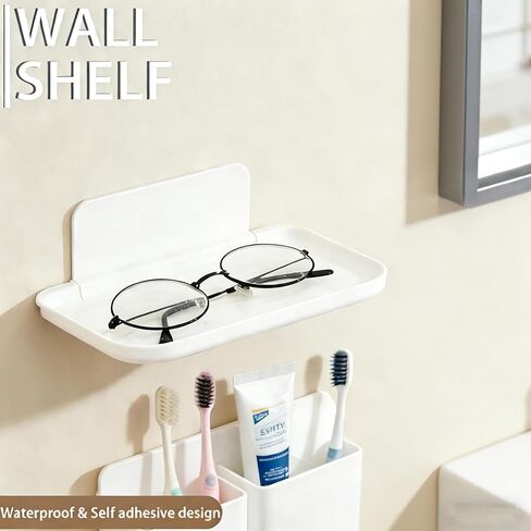 2 Pcs Small Shelf for Wall, Foldable Bedside Shelf & Small Wall Shelves No Drill Adhesive Folding Shelf, Stick-on Floating Wall Rack Organizer Tray for Bedroom Bathroom Kitchen Entryway, White in Saudi Arabia