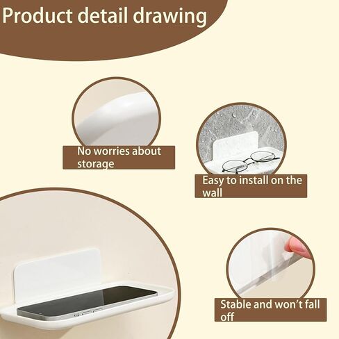 2 Pcs Small Shelf for Wall, Foldable Bedside Shelf & Small Wall Shelves No Drill Adhesive Folding Shelf, Stick-on Floating Wall Rack Organizer Tray for Bedroom Bathroom Kitchen Entryway, White in Saudi Arabia