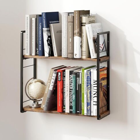 Floating Book Shelves for Wall, 2-Layer Wall Bookshelf for Book Storage, Space Saver, 16in Stud Hanging Shelf, Bedside Shelf for Living Room Bedroom Office, Dark Brown in Saudi Arabia