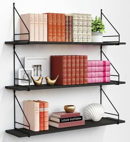 Harwaya White and Gold Floating Shelves 36 Inch Long, Wall Shelves for Bedroom Books, Modern Wall Hanging Bookshelf Unit for Living Room Office Kitchen Bathroom Decor - Set of 3 in Saudi Arabia