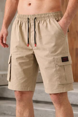 Mens Cargo Shorts with Elastic Waistband and Drawstring, Big and Tall Relaxed Fit for Work and Outdoor Activities in Kuwait