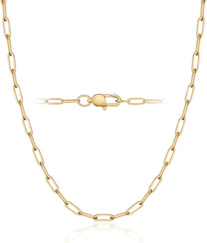 18K Gold Plated and 925 Sterling Silver Paperclip Chain Necklace for Women, 2.5mm Strong Women's Chain Necklace, Comfortable and Not Hypoallergenic Necklace for Women in Saudi Arabia