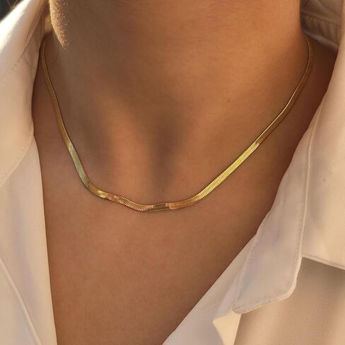 14K Gold Snake Chain Necklace for Women, Luxury 3mm Herringbone Chain, 14-18 Inches, Fine Jewelry Hypoallergenic Non-Tarnish, Cadenas de Oro 14K para Mujer in Saudi Arabia