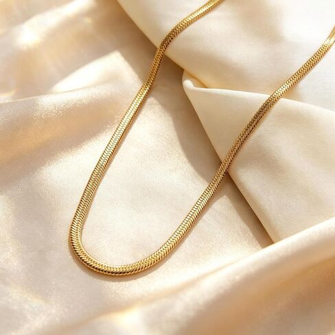 14K Gold Snake Chain Necklace for Women, Luxury 3mm Herringbone Chain, 14-18 Inches, Fine Jewelry Hypoallergenic Non-Tarnish, Cadenas de Oro 14K para Mujer in Saudi Arabia