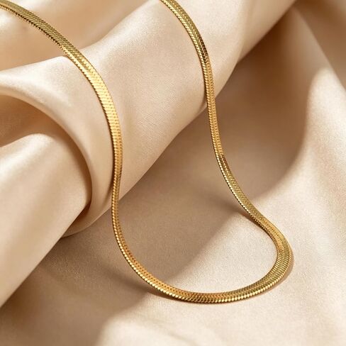 14K Gold Snake Chain Necklace for Women, Luxury 3mm Herringbone Chain, 14-18 Inches, Fine Jewelry Hypoallergenic Non-Tarnish, Cadenas de Oro 14K para Mujer in Saudi Arabia