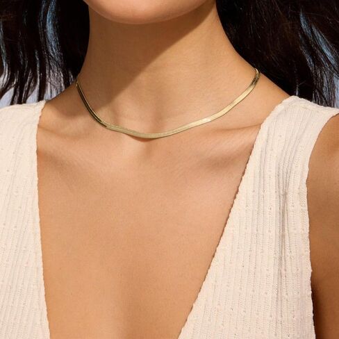 14K Gold Snake Chain Necklace for Women, Luxury 3mm Herringbone Chain, 14-18 Inches, Fine Jewelry Hypoallergenic Non-Tarnish, Cadenas de Oro 14K para Mujer in Saudi Arabia