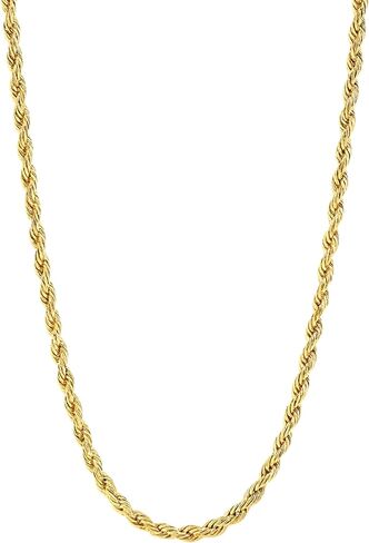 18K Gold Plated Rope Chain Necklace, Adjustable Stainless Steel Jewelry for Men & Women, Tarnish & Water Resistant, 2MM–7MM, 6"–30" Lengths in Saudi Arabia
