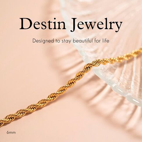 18K Gold Plated Rope Chain Necklace, Adjustable Stainless Steel Jewelry for Men & Women, Tarnish & Water Resistant, 2MM–7MM, 6"–30" Lengths in Saudi Arabia
