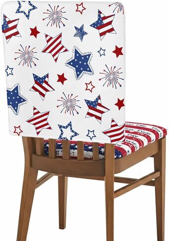 4th of July Chair Covers Set of 4 American Flag Chair Slipcover Protector Stretch Chair Covers Red White and Blue Star Stripes Independence Day Chair Back Covers for Dining Chairs Kitchen Party in Kuwait