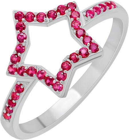 18K Yellow & White Gold Plated Lab Created Ruby/Blue Sapphire/Simulated Diamond/Emerald Stone Star Shape Rings for Women - Light Weight Birthstone Ring Jewelry - Gift for Her in Saudi Arabia