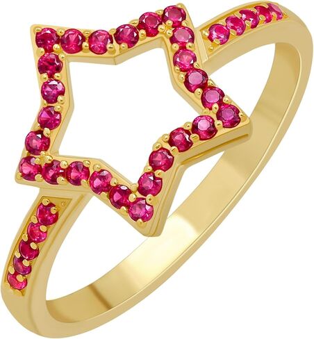18K Yellow & White Gold Plated Lab Created Ruby/Blue Sapphire/Simulated Diamond/Emerald Stone Star Shape Rings for Women - Light Weight Birthstone Ring Jewelry - Gift for Her in Kuwait