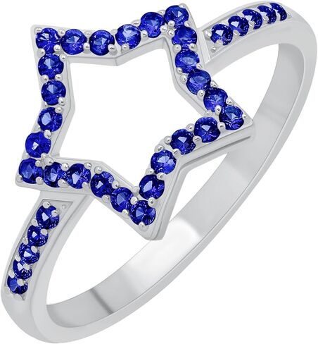 18K Yellow & White Gold Plated Lab Created Ruby/Blue Sapphire/Simulated Diamond/Emerald Stone Star Shape Rings for Women - Light Weight Birthstone Ring Jewelry - Gift for Her in Kuwait