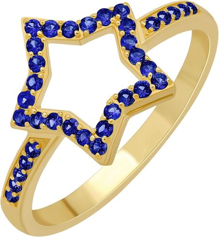 18K Yellow & White Gold Plated Lab Created Ruby/Blue Sapphire/Simulated Diamond/Emerald Stone Star Shape Rings for Women - Light Weight Birthstone Ring Jewelry - Gift for Her in Kuwait