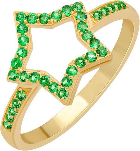 18K Yellow & White Gold Plated Lab Created Ruby/Blue Sapphire/Simulated Diamond/Emerald Stone Star Shape Rings for Women - Light Weight Birthstone Ring Jewelry - Gift for Her in Kuwait