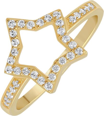 18K Yellow & White Gold Plated Lab Created Ruby/Blue Sapphire/Simulated Diamond/Emerald Stone Star Shape Rings for Women - Light Weight Birthstone Ring Jewelry - Gift for Her in Kuwait