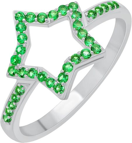 18K Yellow & White Gold Plated Lab Created Ruby/Blue Sapphire/Simulated Diamond/Emerald Stone Star Shape Rings for Women - Light Weight Birthstone Ring Jewelry - Gift for Her in Kuwait