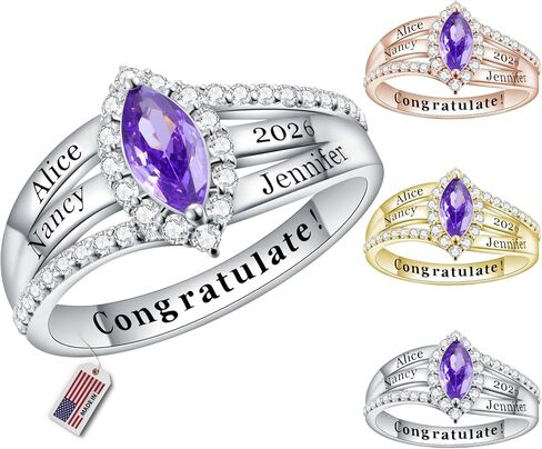 Official Mementos USA Ships in 2 days Custom Class Rings for Women 925 Sterling Silver or Brass – Made in USA – Personalized High School College University Women's Class Ring – Graduation Gifts for Her in Kuwait