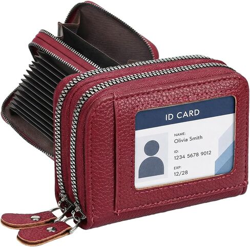 Credit Card Holder Wallet with ID Window & Zipper Small Wallet for Women Men RFID Blocking Leather Accordion Card Case Compact Pocket Mini Purse in Kuwait