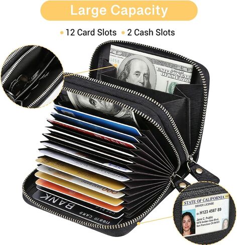 Credit Card Holder Wallet with ID Window & Zipper Small Wallet for Women Men RFID Blocking Leather Accordion Card Case Compact Pocket Mini Purse in Kuwait