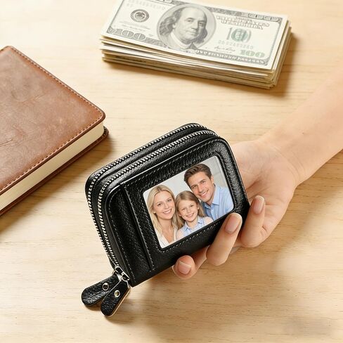 Credit Card Holder Wallet with ID Window & Zipper Small Wallet for Women Men RFID Blocking Leather Accordion Card Case Compact Pocket Mini Purse in Kuwait