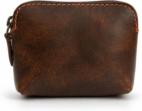 Leather Playing Card Case with Zipper, Handmade Poker Card Holder, Small Multi Use Storage Pouch for Coins, Earbuds & Accessories, Brown, 12 x 9 x 4 cm in Saudi Arabia