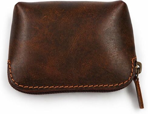 Leather Playing Card Case with Zipper, Handmade Poker Card Holder, Small Multi Use Storage Pouch for Coins, Earbuds & Accessories, Brown, 12 x 9 x 4 cm in Saudi Arabia