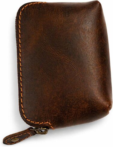 Leather Playing Card Case with Zipper, Handmade Poker Card Holder, Small Multi Use Storage Pouch for Coins, Earbuds & Accessories, Brown, 12 x 9 x 4 cm in Saudi Arabia