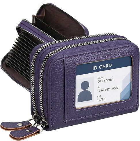 Credit Card Holder Wallet with ID Window & Zipper Small Wallet for Women Men RFID Blocking Leather Accordion Card Case Compact Pocket Mini Purse in Saudi Arabia