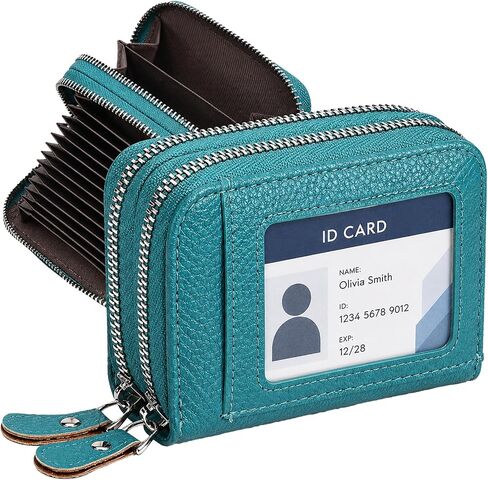 Credit Card Holder Wallet with ID Window & Zipper Small Wallet for Women Men RFID Blocking Leather Accordion Card Case Compact Pocket Mini Purse in Kuwait