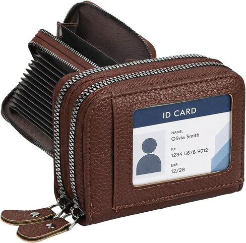 Credit Card Holder Wallet with ID Window & Zipper Small Wallet for Women Men RFID Blocking Leather Accordion Card Case Compact Pocket Mini Purse in Kuwait