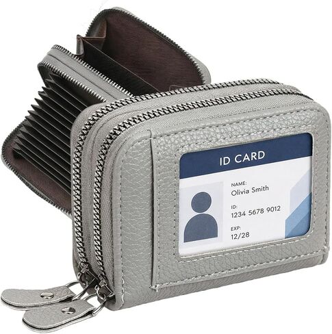 Credit Card Holder Wallet with ID Window & Zipper Small Wallet for Women Men RFID Blocking Leather Accordion Card Case Compact Pocket Mini Purse in Kuwait