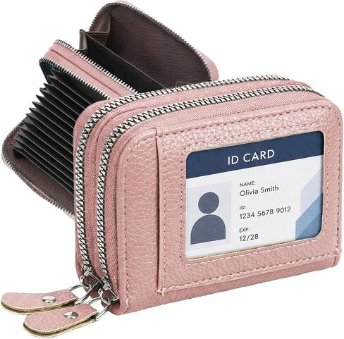 Credit Card Holder Wallet with ID Window & Zipper Small Wallet for Women Men RFID Blocking Leather Accordion Card Case Compact Pocket Mini Purse in Kuwait