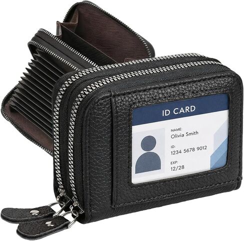 Credit Card Holder Wallet with ID Window & Zipper Small Wallet for Women Men RFID Blocking Leather Accordion Card Case Compact Pocket Mini Purse in Kuwait